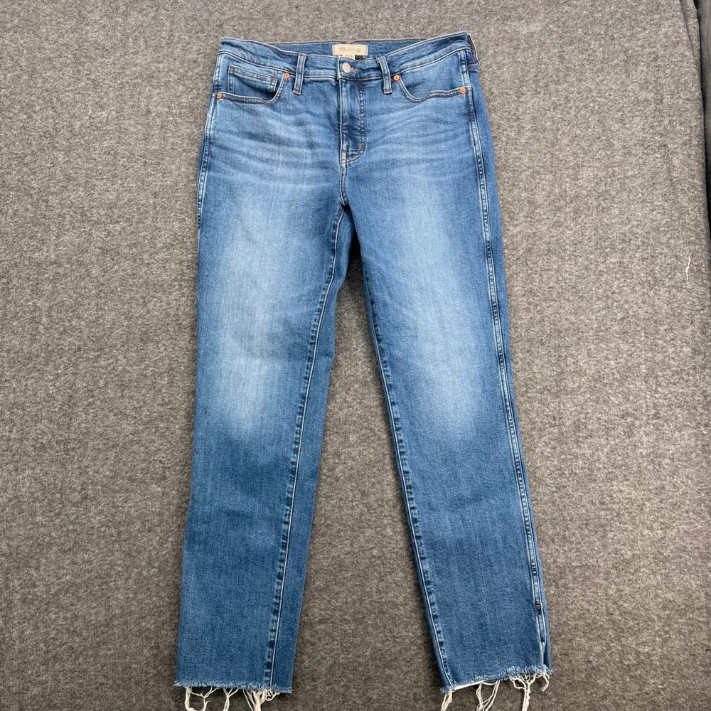 Madewell Mid-Rise Stovepipe Jeans Medium Wash Raw Hem Straight Leg Size 31